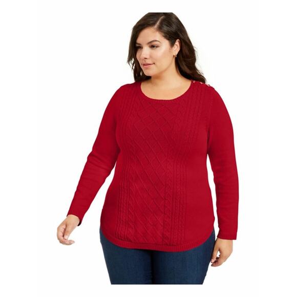 NEW Charter Club Sweater Plus Size 0X Women's Ravishing Red Cable Knit Pullover - Picture 1 of 8